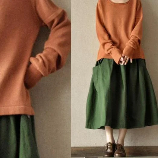 vintage-green-big-pockets-linen-skirts-high-quality-stylish-loose-fitting-skirt