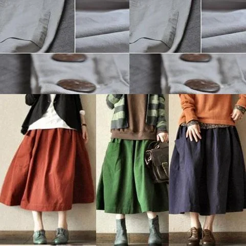 vintage-green-big-pockets-linen-skirts-high-quality-stylish-loose-fitting-skirt