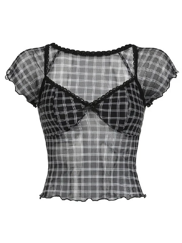 vintage-plaid-mesh-ruffle-top