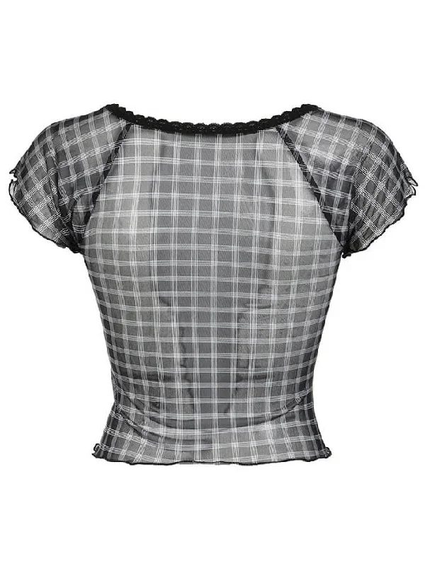 vintage-plaid-mesh-ruffle-top