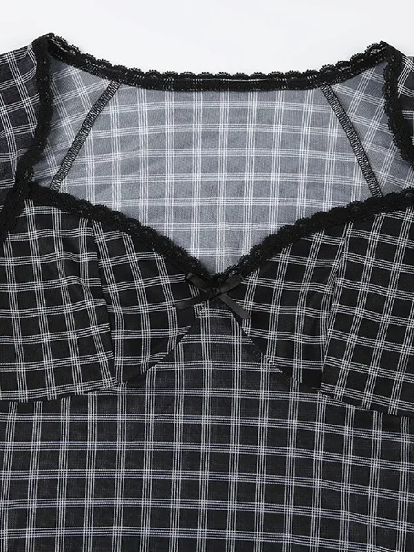 vintage-plaid-mesh-ruffle-top