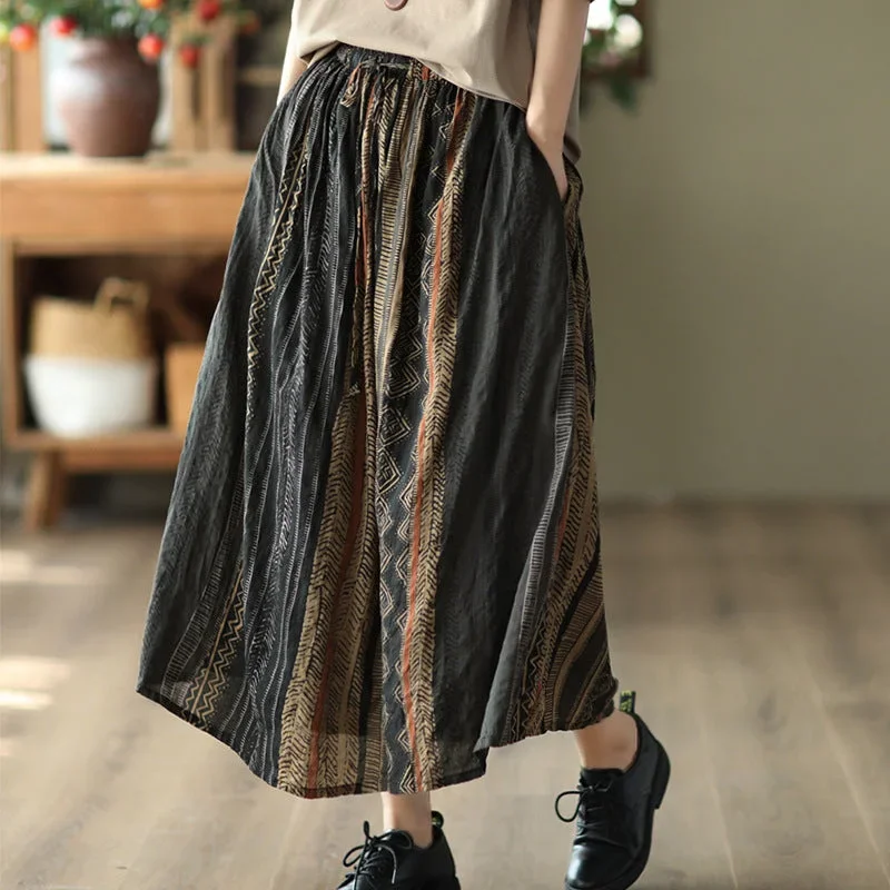 vintage-print-elasticated-waist-skirt