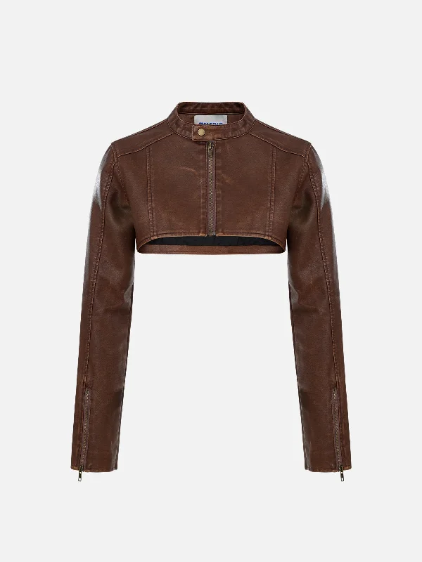 Aelfric Eden Washed Cropped Faux Leather Jacket