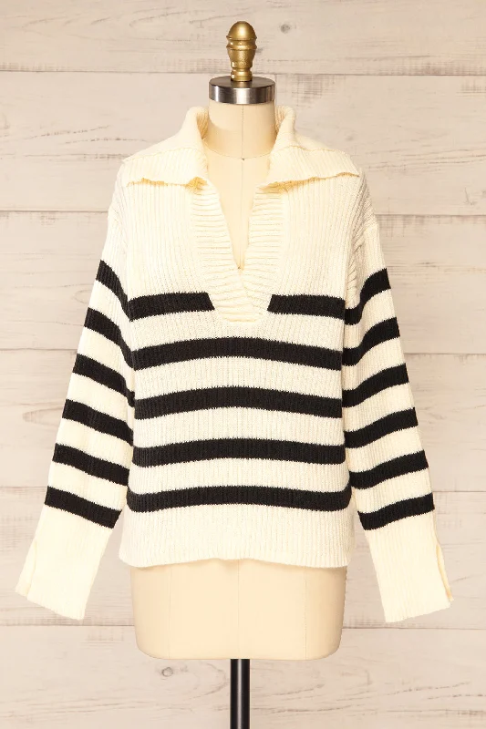 Wokingham | Ivory Knit Sweater w/ Black Stripes