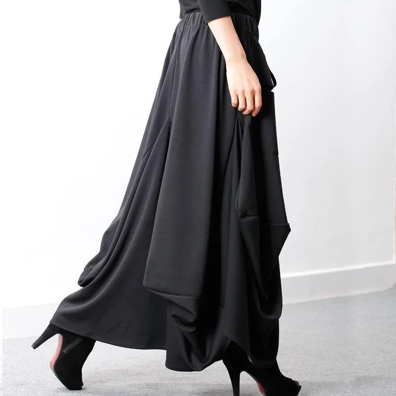 women-cotton-clothes-18th-century-elastic-waist-black-plus-size-fashion-skirt