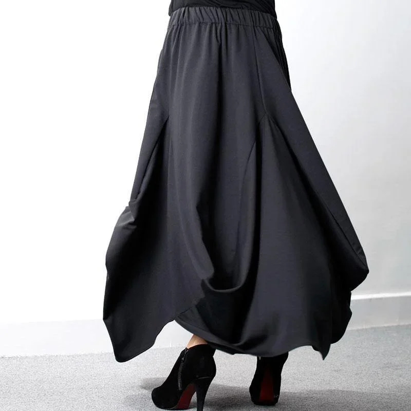 women-cotton-clothes-18th-century-elastic-waist-black-plus-size-fashion-skirt