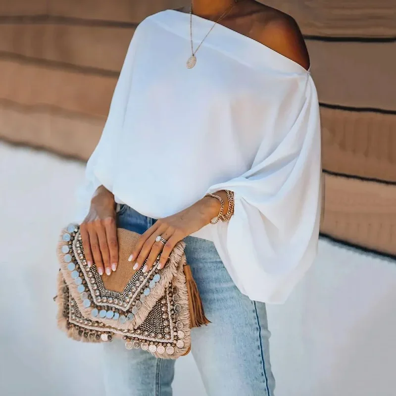 Autumn Off-The-Shoulder White Black Tee